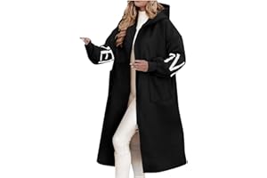 XUNRYAN Womens Trench Coat Long Zip Up Hoodies Trendy Sweat Jacket Cable Knit Sleeve Cardigan Hooded Outerwear Sweater Coat