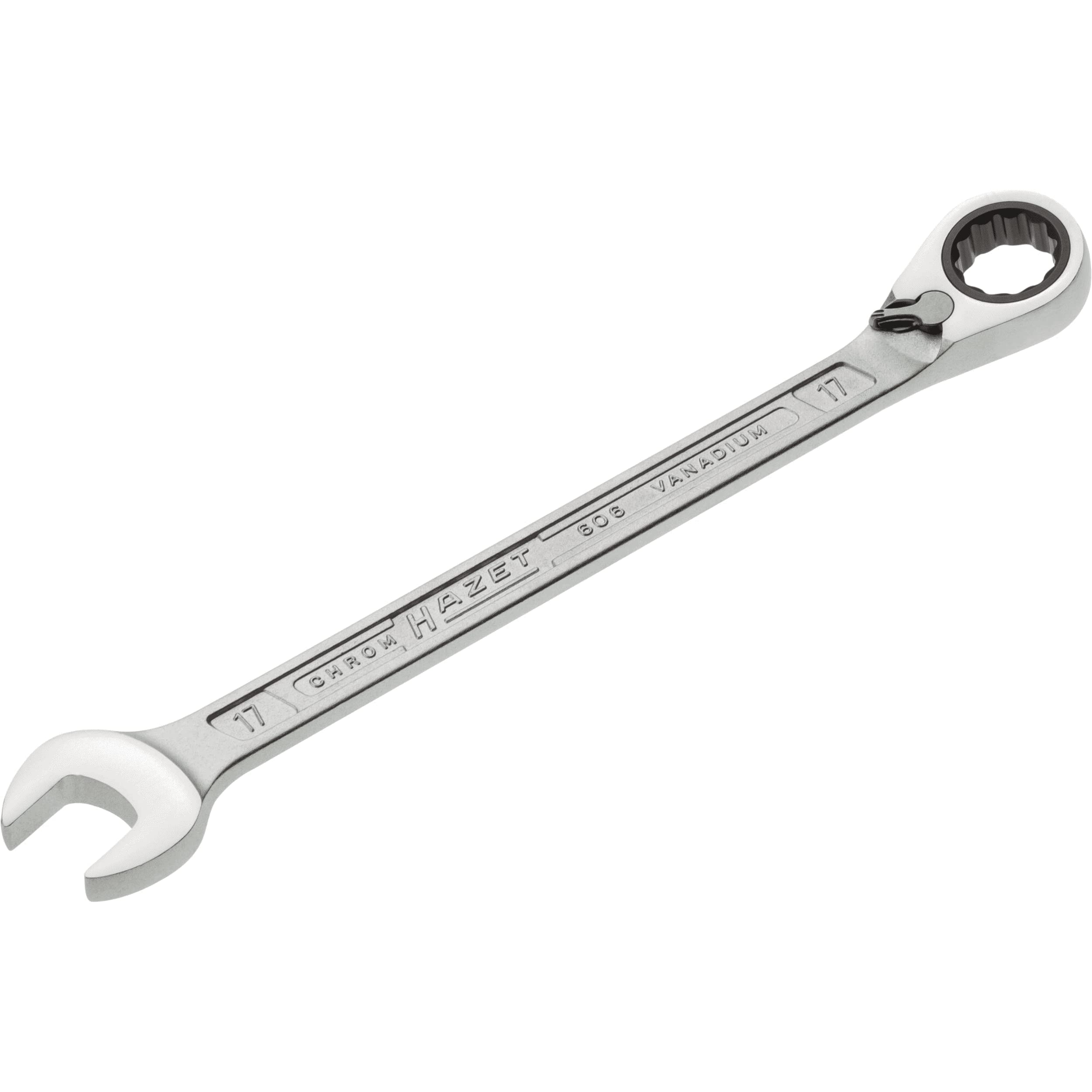 HAZET 606-17 242.2 mm 12-Point Traction Profile Ratcheting Combination Wrench - Chrome-Plated