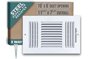 Fits 10x6 Duct Opening 3 Way Steel Air Supply Diffuser by Handua | Register Vent Cover Grille for Sidewall and Ceiling | White | Outer Dimensions: 11.75" X 7.75"