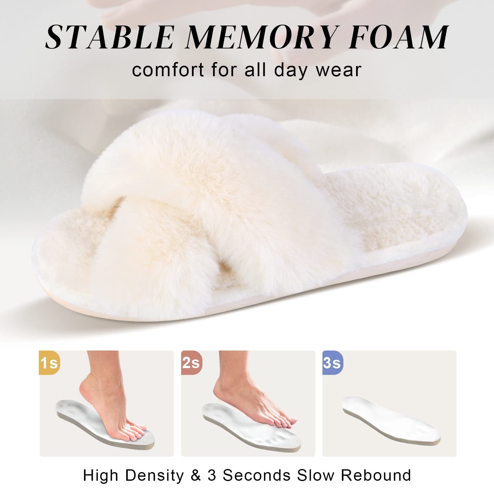 Parlovable Women's Fuzzy Slippers Comfy Cross Band House Shoes Memory Foam Open Toe Indoor Gifts for Ladies
