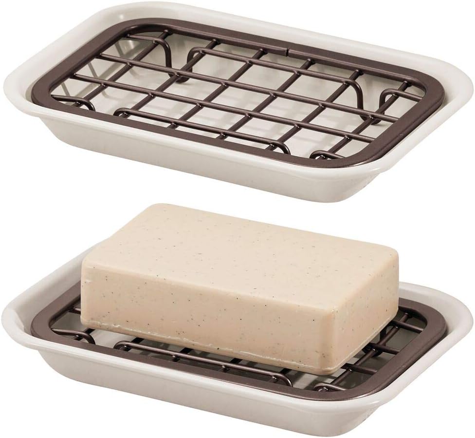 mDesign Set of 2 Soap Dish — Metal Soap Holder with Drainage Grid