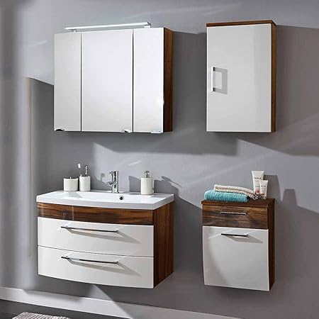 Pharao24 Bad Einrichtung In Weiss Hochglanz Walnuss Hangend Amazon De Kuche Haushalt