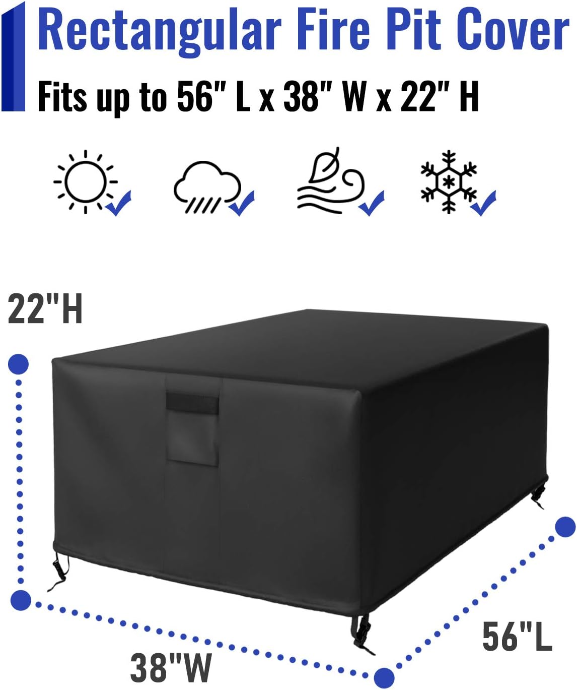 SHINESTAR 56 Inch Rectangular Fire Pit Cover for Outdoor Gas Fire Pit Table, Waterproof & Thichened PVC Material - 56 L x 38 W x 22 H, Black: Kitchen & Dining