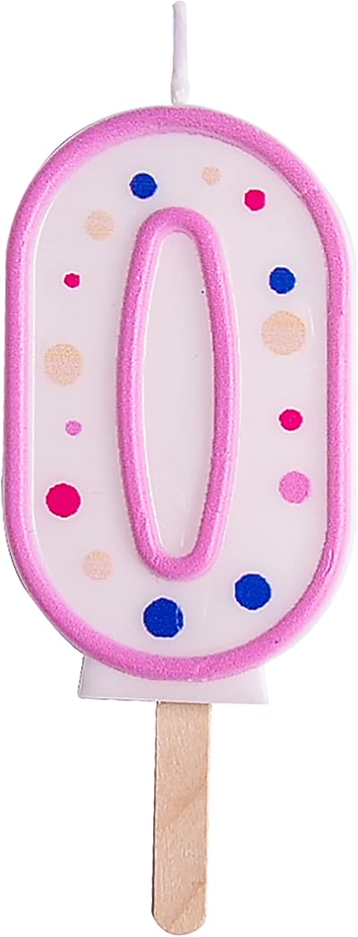 PME Pink Number 0 Candle 63 mm Multicolor Pots Cake Topper 1 x 6.3 cm