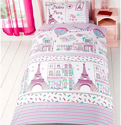 J'adore Paris 2 Piece UK Single/US Twin Sheet Set - 1 x double sided sheet &amp; 1 x pillowcase