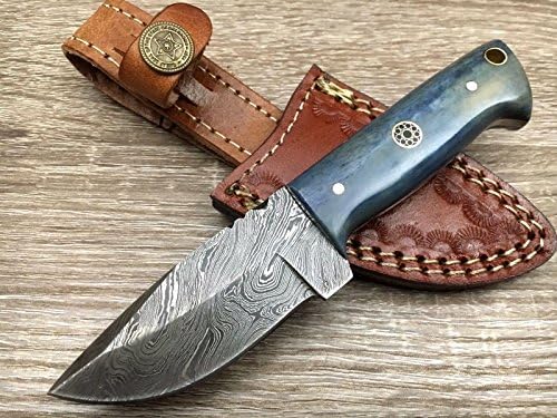 ASH dr1 Damascus steel custom handmade hunting skinner knife 6"
