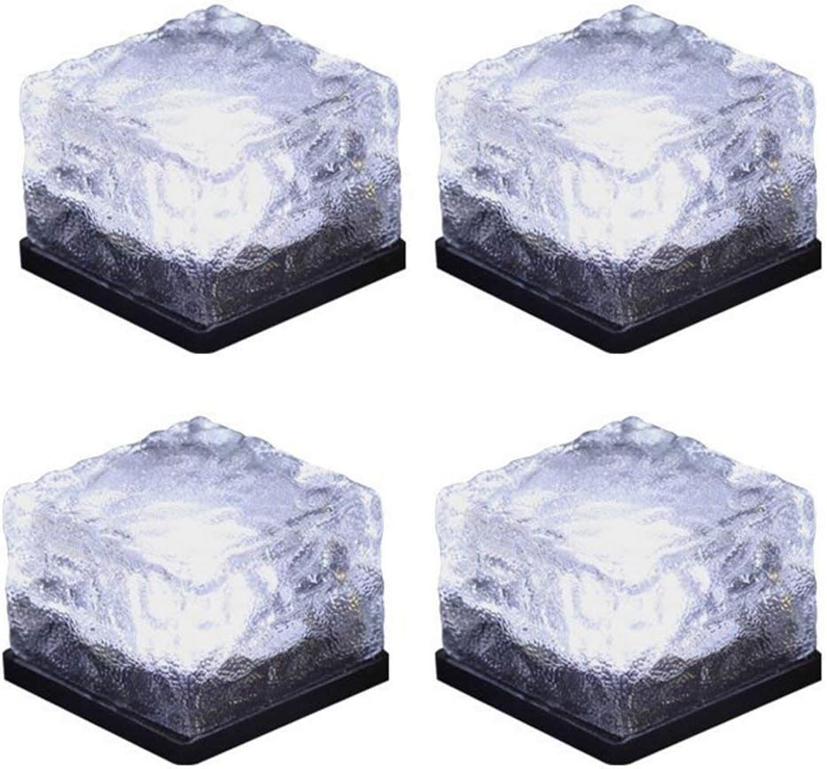 Solar Brick Light Solar Ice Light Ice Cube Lights Buried Light Paver for Garden Courtyard Pathway Patio Outdoor Decoration 4 Pack White （Upgraded Package）