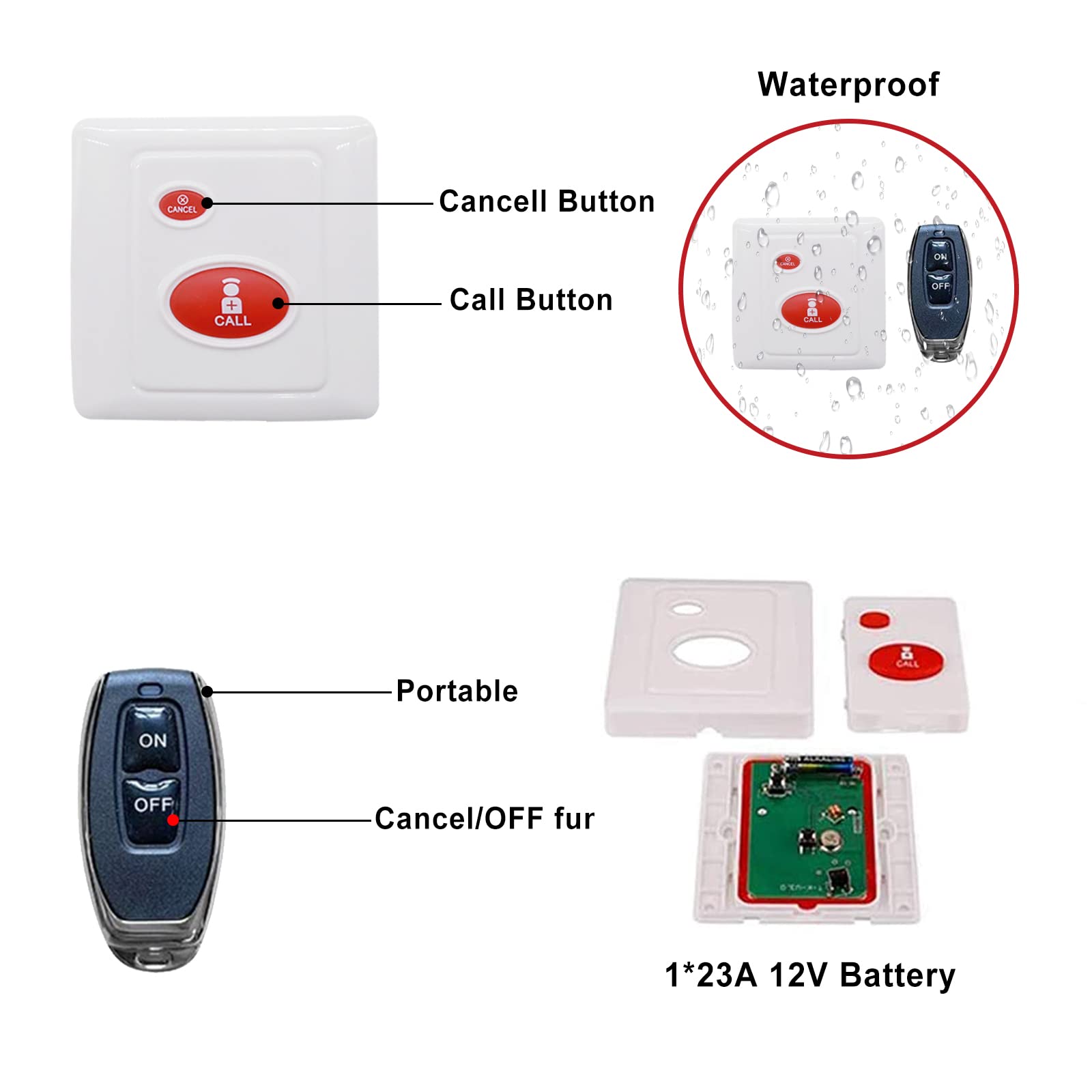 Daytech Wireless Security Alarm System with Strobe Siren - Panic Buttons & SOS Alert for Home, Retail Stores (2 Remotes + 2 Buttons, Loud 120dB, Weatherproof)