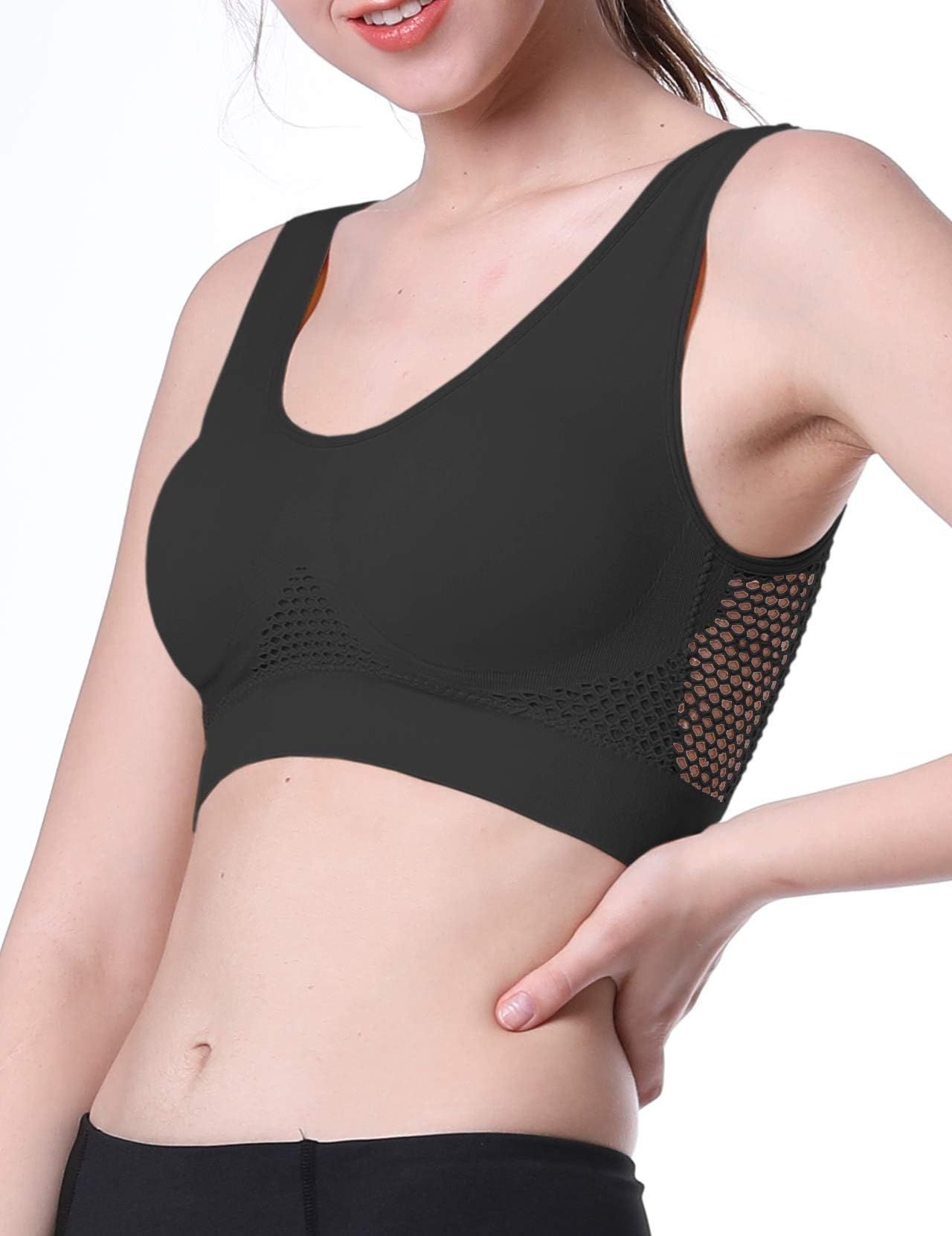 QurvesCo Wirefree Cooling Mesh Cami Sports Bras Seamless Yoga Bra Plus Sizes DDD