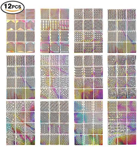 Wenbit Pierced Nail Stickers Set 12 Sheets 48 Designs 144pcs Sticker Nail Art Beautul Color Decals (Hollow out)