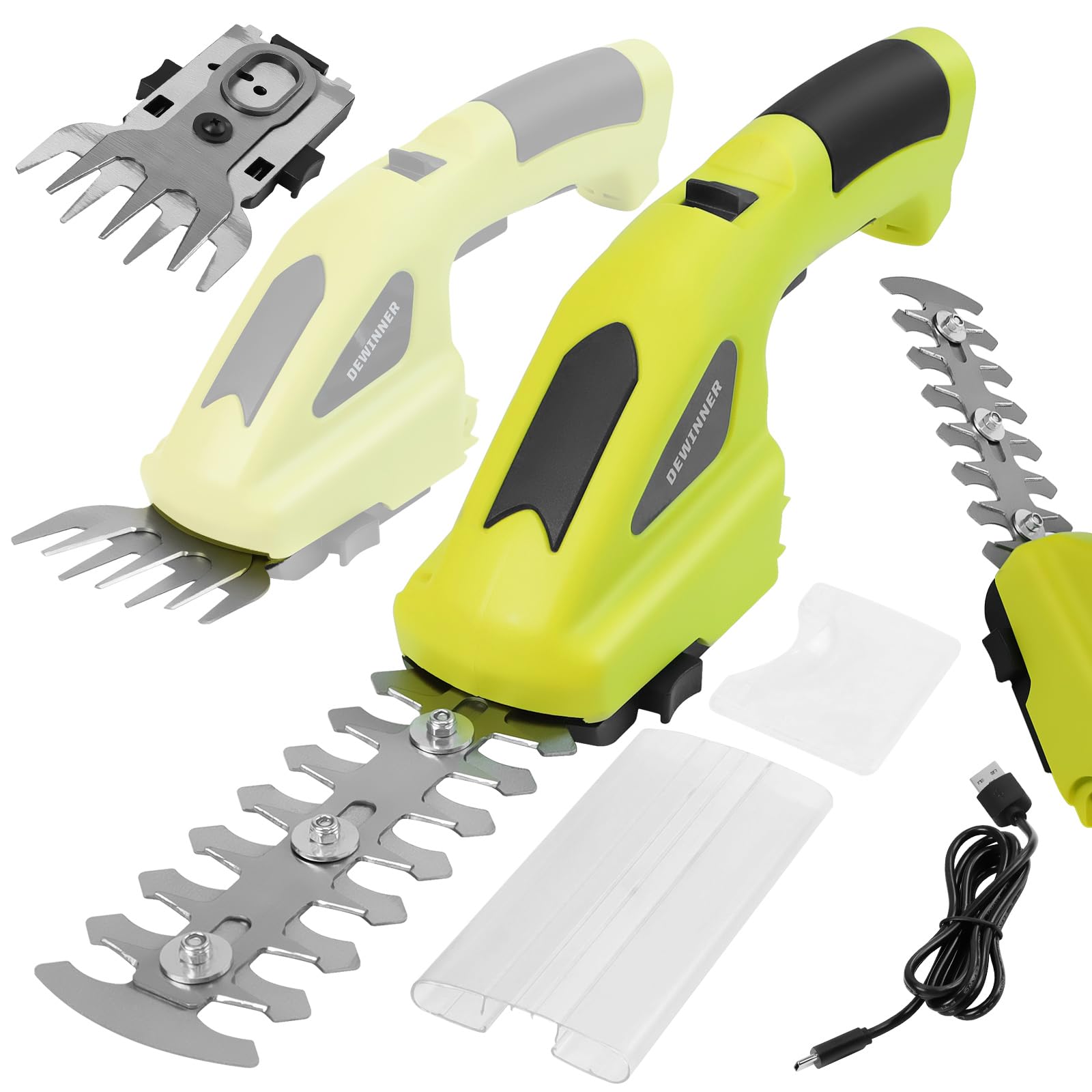 DEWINNER Cordless Hedge Trimmer & Grass Shear, 2 IN 1 Hedge Trimmers with 2 Interchangeable Blades, Electric Grass Trimmer for Gardening, Cutting, Trimming, Shearing, Pruning