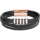 Forziani Premium Black Braided Leather Bracelet for Men - Woven Multilayer Modern Mens Wristband - Rose Gold Stainless Steel Clasp - Sz Medium – Gift Box Packaged - Awesome Mens Gift