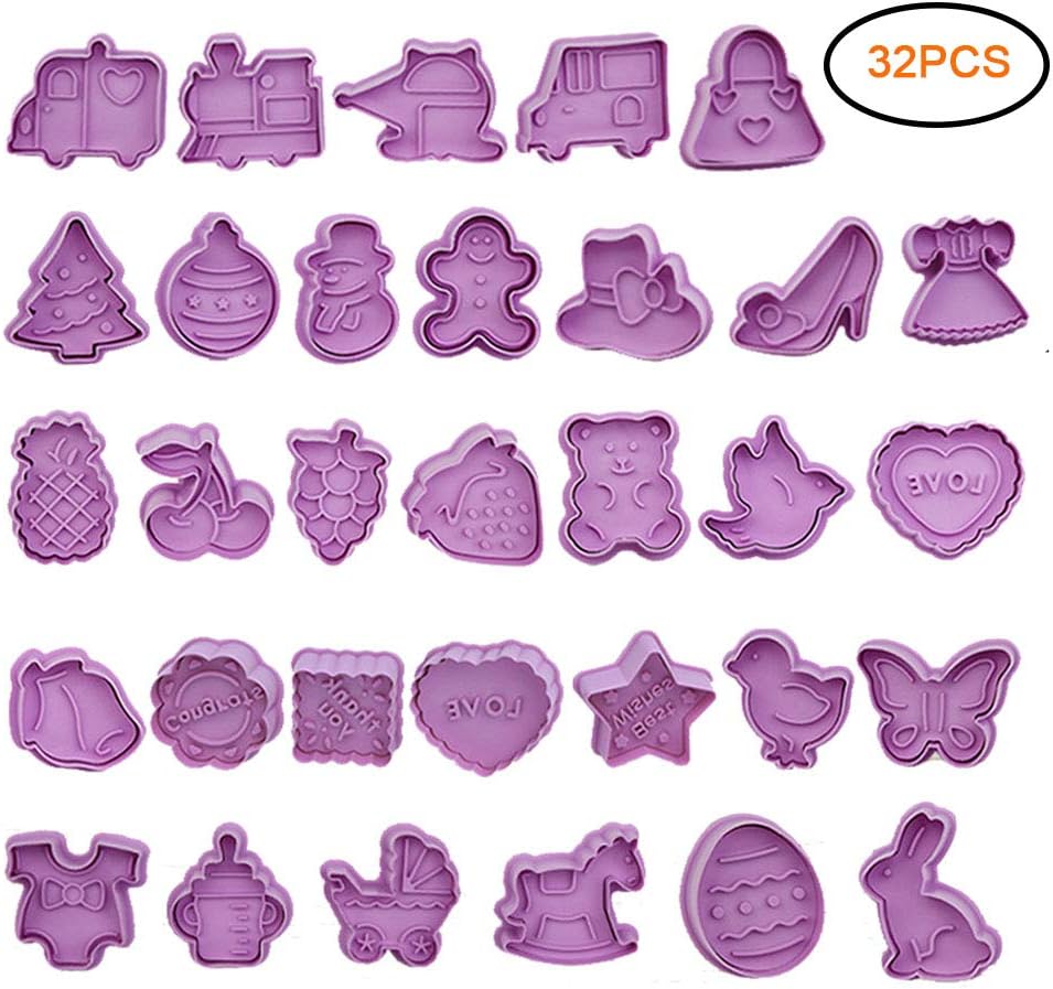 Cookie Mold,NOENNULL 32Pcs/Set 3D Cookie Biscuit Plunger 3D Cookie Cutter Fondant Baking Mold Cake Decorating Tools