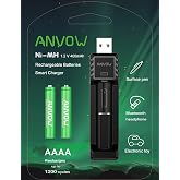 ANVOW Smart Battery Charger with 2 Count Rechargeable AAAA Batteries for Surface Pen