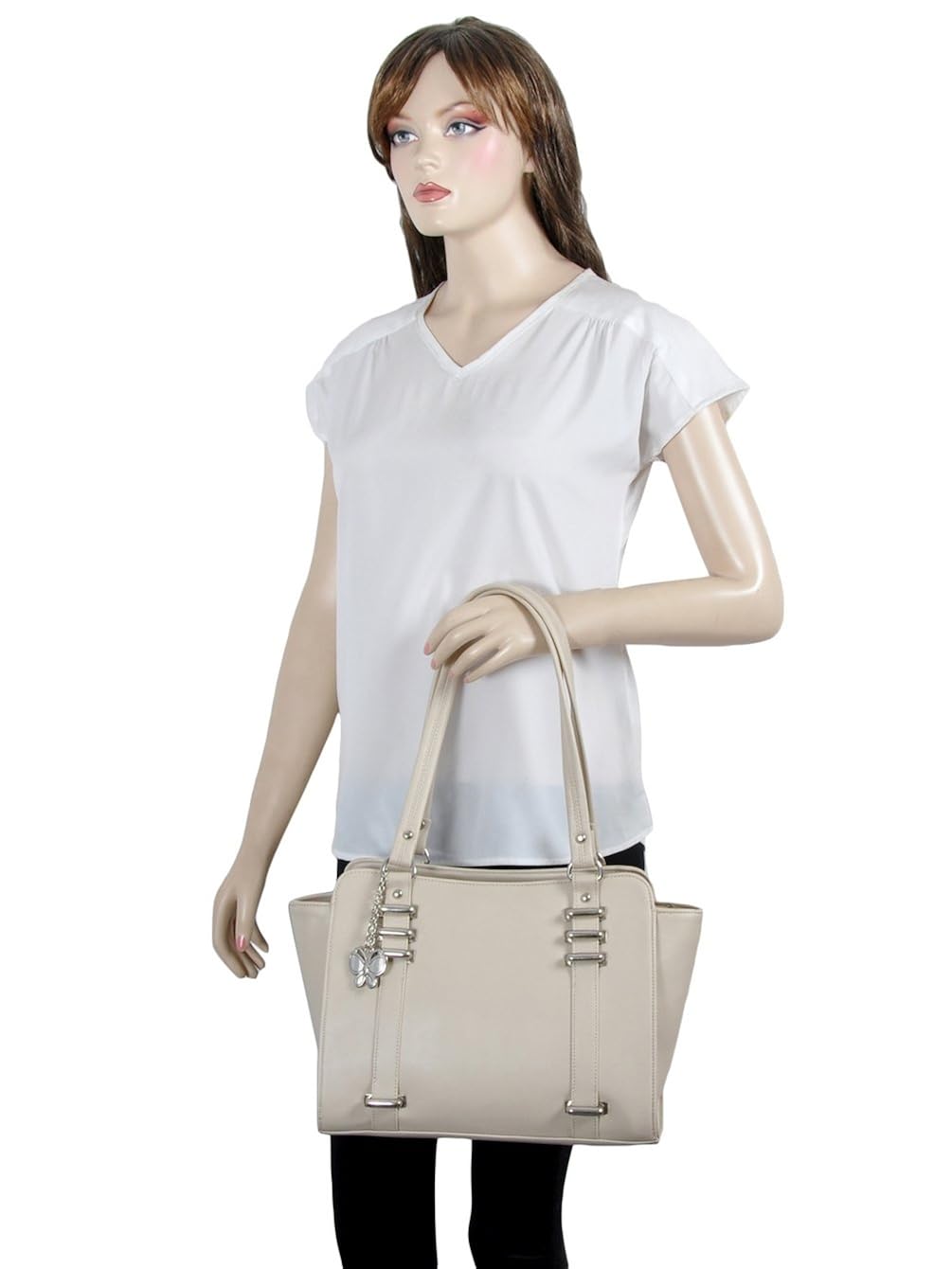 butterflies women's handbag (cream) (bns wb0153)