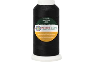 Mandala Crafts Size 69 210D T70 Black Bonded Nylon Thread, 1500 YDs | Tex 70, UV Resistant, Heavy Duty Sewing Thread for Leather Jeans Weaving Marine Upholstery Hair Extensions Outdoor Furniture