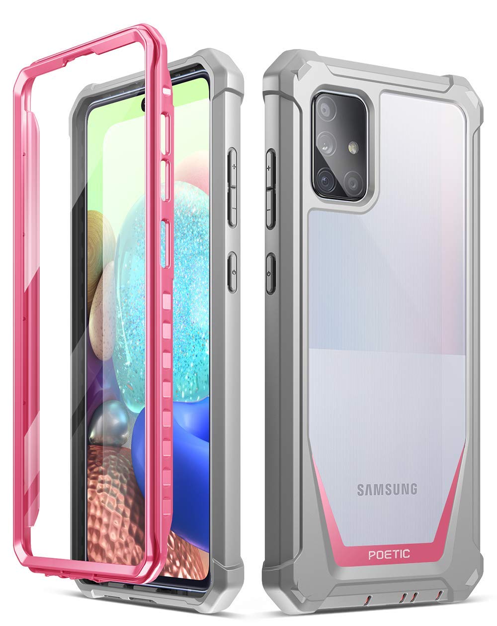 Poetic Guardian Series Case Compatible with Galaxy A71 5G, [Not Fit 4G Version] Full-Body Hybrid Shockproof Bumper Cover with Built-In-Screen Protector, Pink/Clear