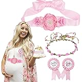 Baby Shower Sash Maternity Sash Mommy to Be & Daddy to Be Corsage Pink Flower Crown Pregnancy Sash Flower Belly Belt Baby Sho