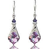 Antique Inspired Vintage Victorian Dangle Drop Earrings for Women - Colored Austrian Crystal Leverback Earrings - Jewelry Gift for Her