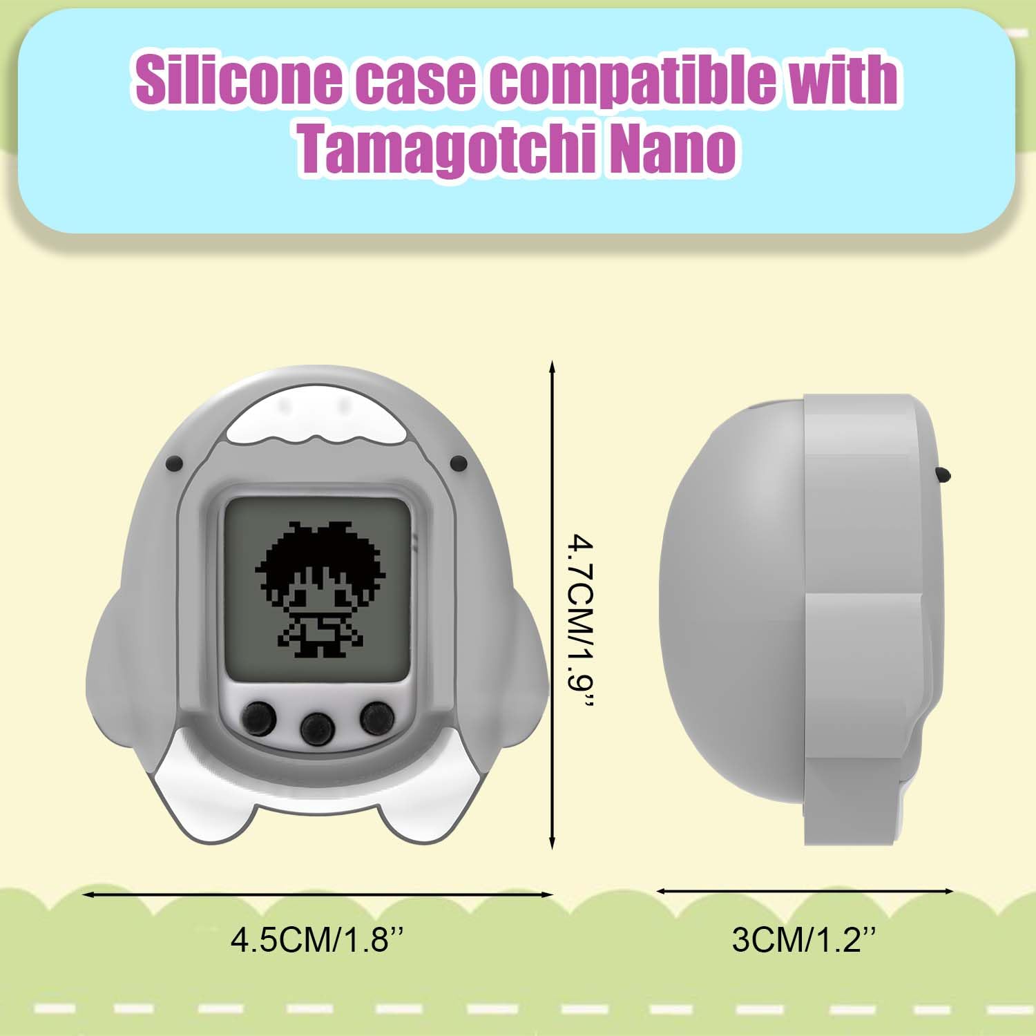 Silicone Case Compatible with Tamagotchi Nano, Cute Shark Protective Skin Sleeve for Tamagotchi Nano Interactive Toy Digital Pet Case