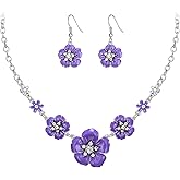 Crysdue Flower Collar Necklace Earrings Set, Floral Statement Summer Beach Chokers Necklaces Jewelry for Women