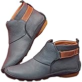 Ctreela Women Ankle Boots for Plantar Fasciitis Dressy Faux Leather Walking Shoes Comfort Fall Winter Travel Hiking Flats