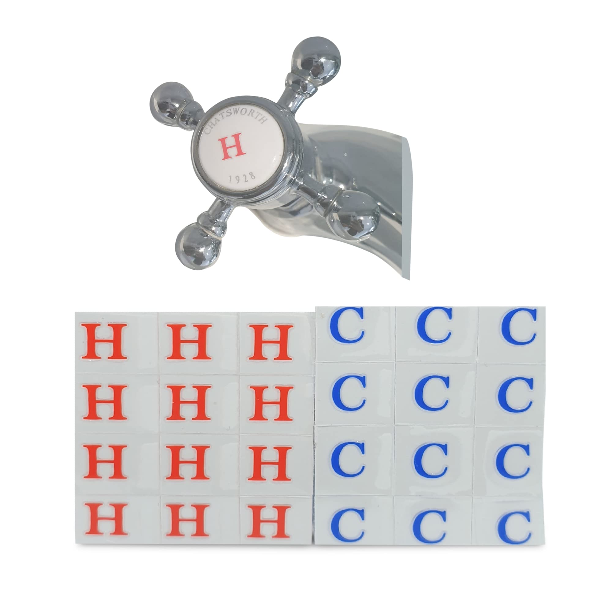 Stick-A-TAP A Set of 12 Hot & 12 Cold Replacement, Vinyl Tap/Faucet Stickers (H & C- R/B)