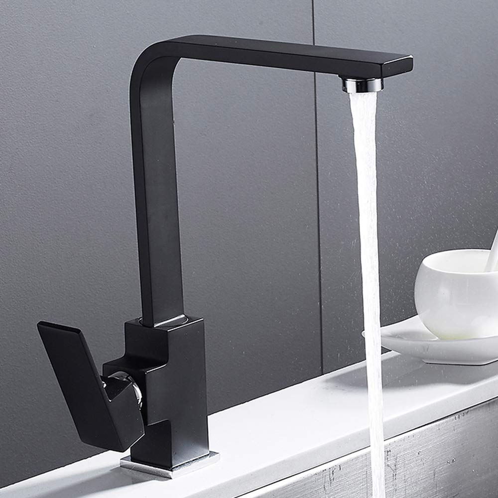 Modern Kitchen Sink Taps Waterfall One Hole Single Lever Solid Brass Monobloc Polished Black Swivel Basin Mixer Cold and Hot Mixer Faucet (Black)