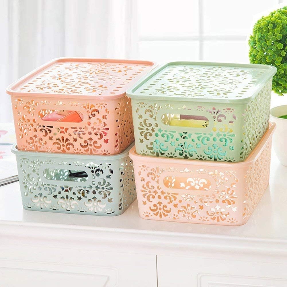 VDNSI Plastic Storage Basket Box for Clothes, Laundry, Bathroom, Home décor (Multi Color) Set of 2