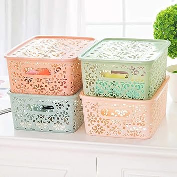 Vdnsi Plastic Storage Basket Box For Clothes Laundry Bathroom Home Decor Multi Color Set Of 2 Amazon In Home Kitchen