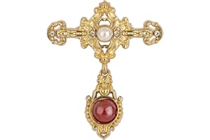 Knighthood Gold Engraving Imitation Pearl Cross With Hanging Stone Metal Lapel Pin Brooch for Men