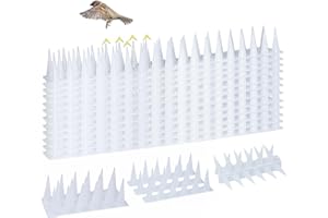 KOKMEYA Bird Spikes, 13.2FT Outdoor Bird Deterrent Spikes Device for Birds Pigeon Woodpecker Squirrel Raccoon Cat, Plastic Bird Deterrent for Outside, Patio, Roof, Sill, Fascia (Clear, 12Pcs)