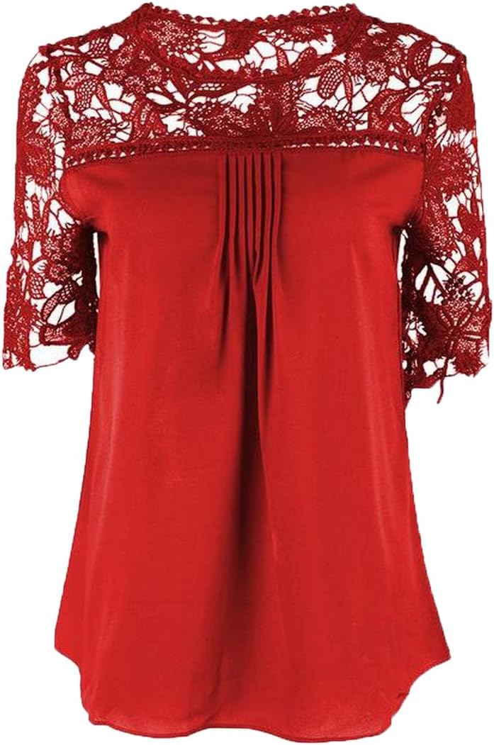 xiaokong Women's Plus Size Loose Vogue Solid Lace Comfy T Shirts