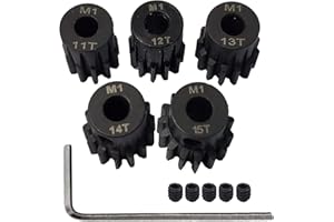 AMOGOT Metal Steel M1 Pinion Gear Sets 11T 12T 13T 14T 15T 5mm Shaft Motor Gears with Hex Key for 1/10 RC Brushless Brush Motor