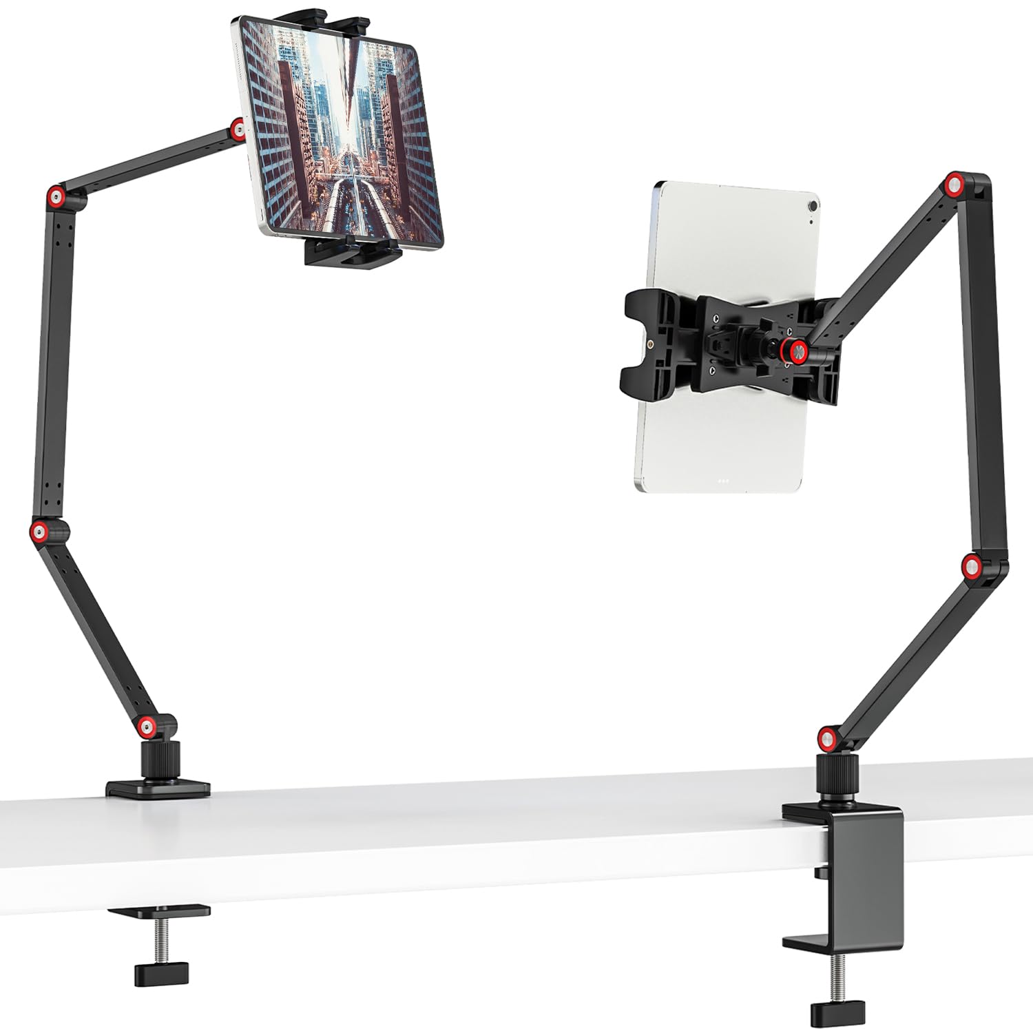 Jubor Tablet Desk Stand, iPad Holder for Table 360° Swivel, Tablet Holder with Adjustble Long Arm, Foldable Desktop Tablet Mount Clamp for iPad Pro Air Mini, 4.7"-12.9" Tablets Phones