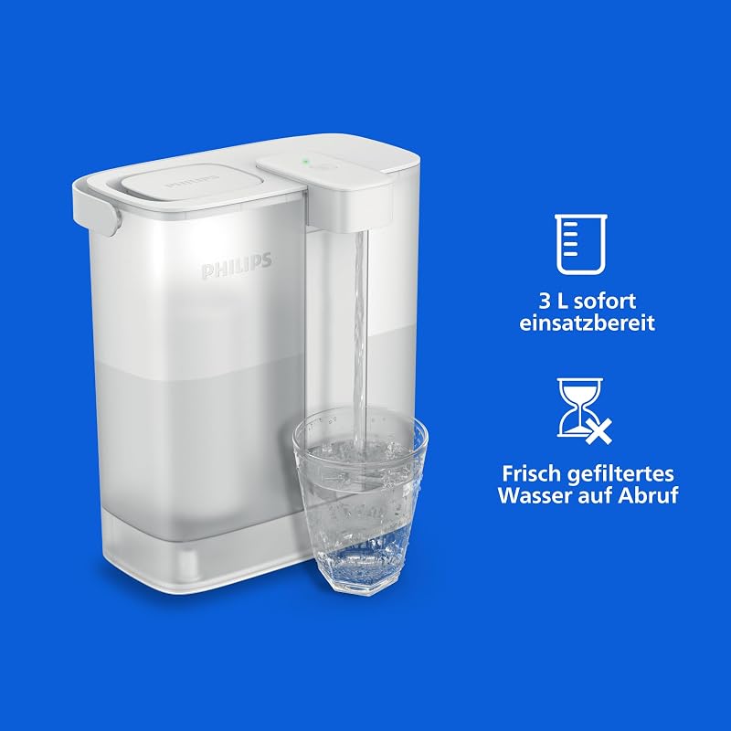 Water Wasserdispenser für gefiltertes Wasser auf Knopfdruck (3L) – Frisches und sauberes Wasser, 3x Anticalc+ Filter verbessert den Geschmack und reduziert Kalk sowie Verunreinigungen,BPA-frei — Foto 2 von 8
