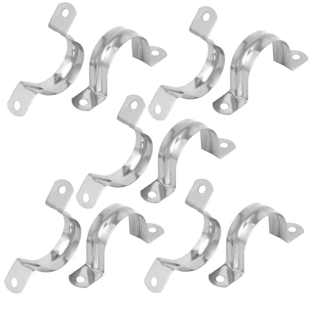 sourcingmap 42mm(1.7inch) Rigid Pipe Strap, 2 Holes Tube Straps 304 Stainless Steel Tension Tube Clip Clamp 10PCS