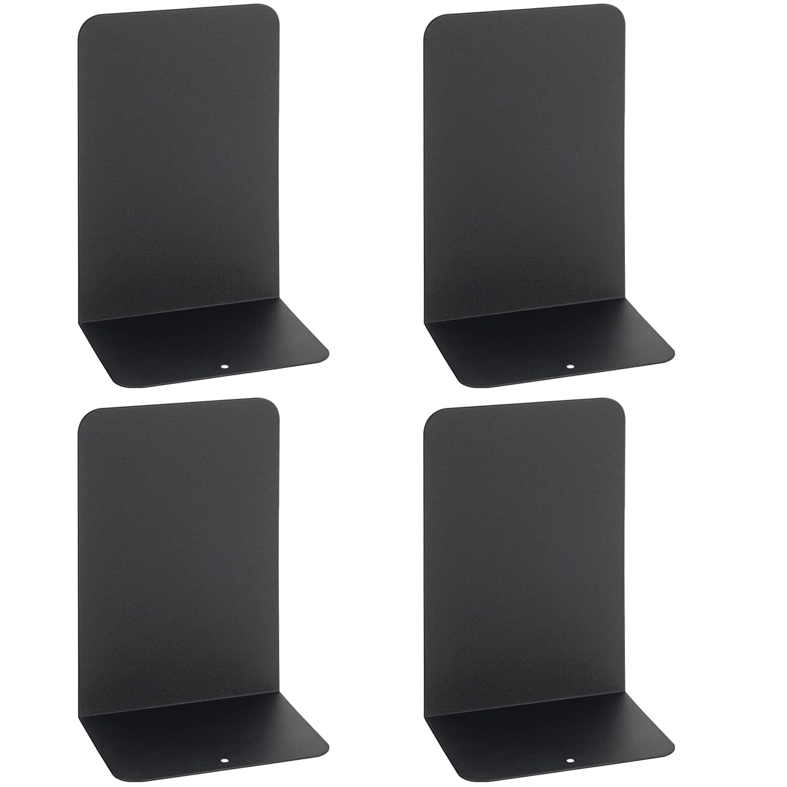 4Pcs Black Decorative Metal Bookends - Heavy Duty Book Ends with Non-Slip Rubber Pad, Book Divider Stopper Organiser for Home, Office, Library, School
