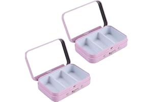 2Pcs 3 Compartments Pill Case with Mirror, Portable Metal Medicine Pill Organizer Small Pill Box Vitamin Pill Holder for Pock