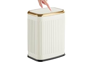 TIPGO Bathroom Trash Can with Lid, 2.1 Gallon / 8 Liter Small Garbage Can, Press Top Bin, Stainless Steel Wastebasket with Pop-Up Lid for Bedroom, Living Room, Office (Cream)