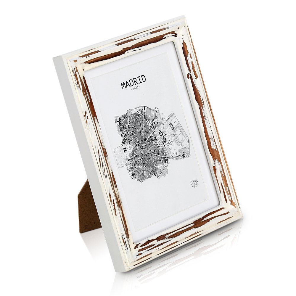 Antic by Casa Chic Solid Wood Shabby Chic Photo Frame 5x7 inch Frame Glass Front With Picture Mount for 6x4 inch Photo 1 Frame 2 Centimetre Edge Width Distressed Brown and White