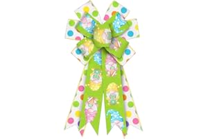 ABTOLS Large Spring Wreath Bows, Gnomes Green Bows for Wreath Colorful Dot Wreath Bows Easter Bunny Bows for Front Door Easter Rabbit Tree Bows for Indoor Outdoor Decor