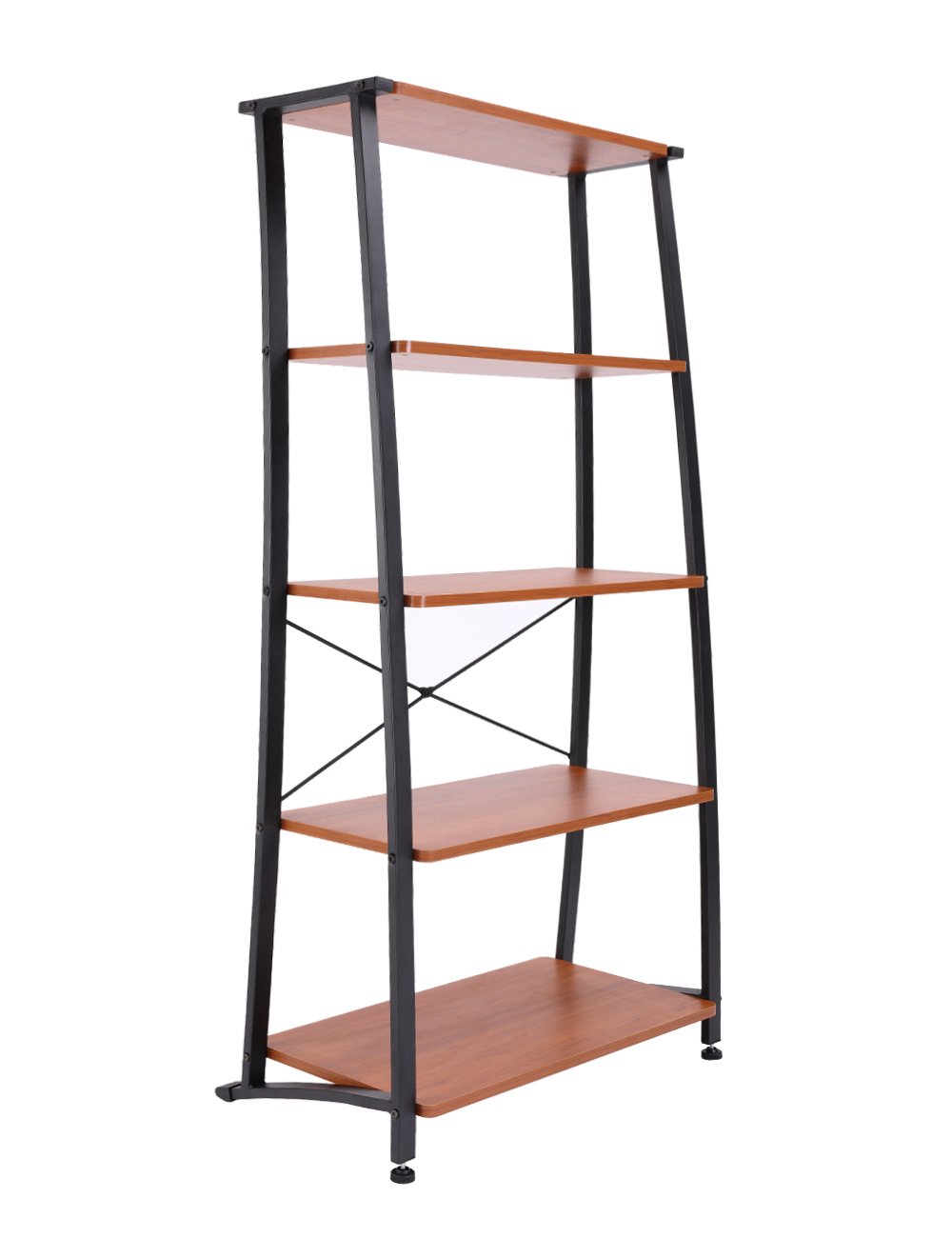FIVEGIVEN 5 Shelf Ladder Bookshelf Modern Wood Bookcase Open Back