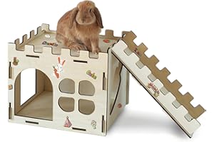 HIIMALEX Extra Large Sturdy Bunny Castle Hideout for Indoor Rabbits Play House with Stairs Round Edges Detachable Habitats for Rabbit Guinea Pig Chinchilla Hedgehog