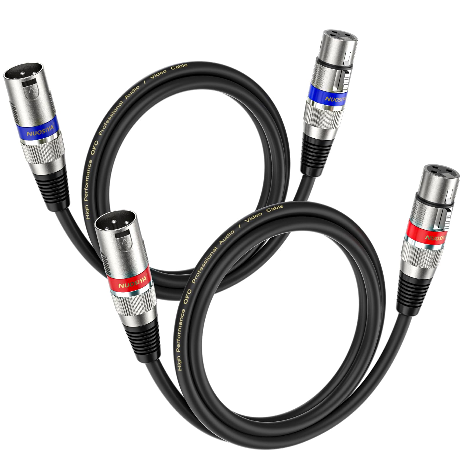 NUOSIYA 1M XLR Cables 2 Packs,XLR Male to Female 3 Pins Balanced Microphone Cable for Studio Recorder, Mic, Mixer, Speaker System, Phantom Power