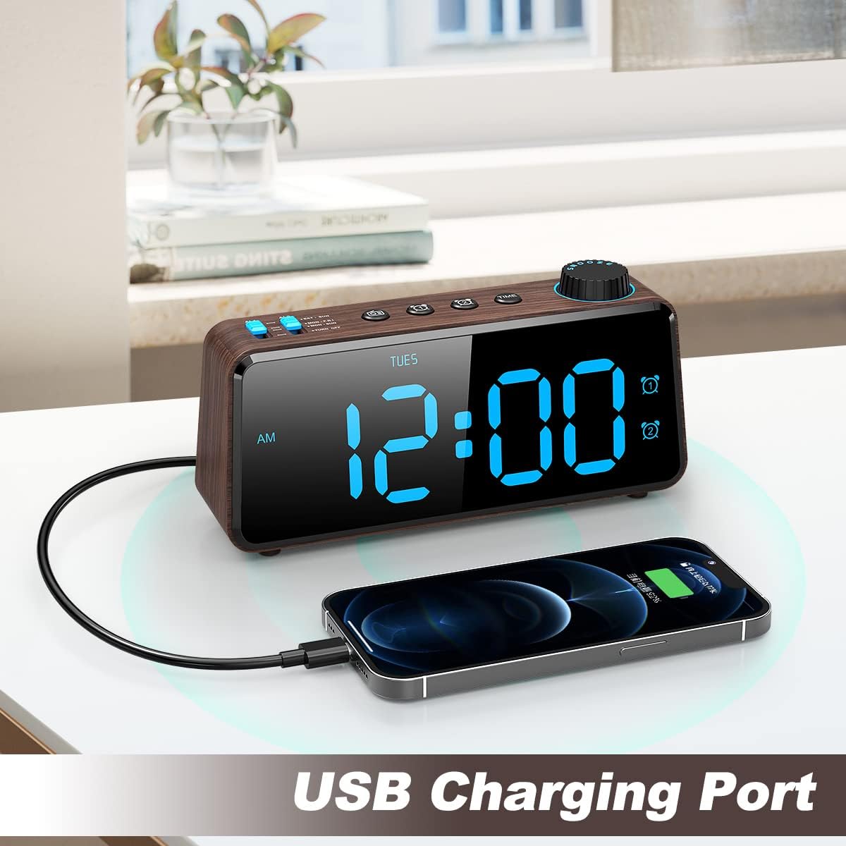 ANJANK Digitaler Radiowecker - 0-100% Dimmbares,Doppelwecker mit Wochentags/Wochenend, USB-Ladegerät,Einfache Einstellung,Netzbetrieb mit Batterie-Backup,Großes Display,Sehr Gut Lesbar Im Ganzen Raum 5