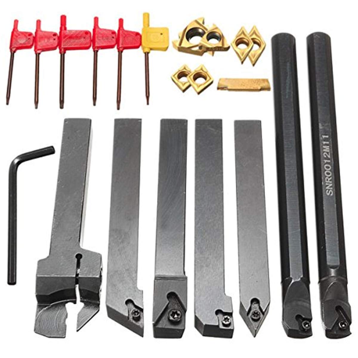 EsportsMJJ 7pcs 12mm Shank Lathe Set Boring Bar Turning Tool Holder Kit With Carbide Inserts