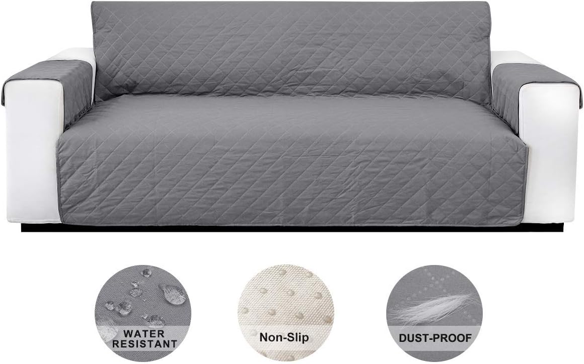 LIVACASA Sofa Cover Non Slip Water Resistant Furniture Protector for Dogs Cats Pets Sofa Cover Quilted Sofa Protector with Adjustable Elastic Strape Slipcover Grey 3 Seater