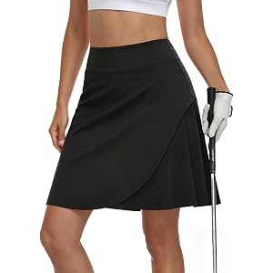 KORALHY Womens Knee Length Wrap Skort with Shorts Tennis Golf Skirt Pockets | A Line,Dressy Casual Skirts Skorts,Travel Walki