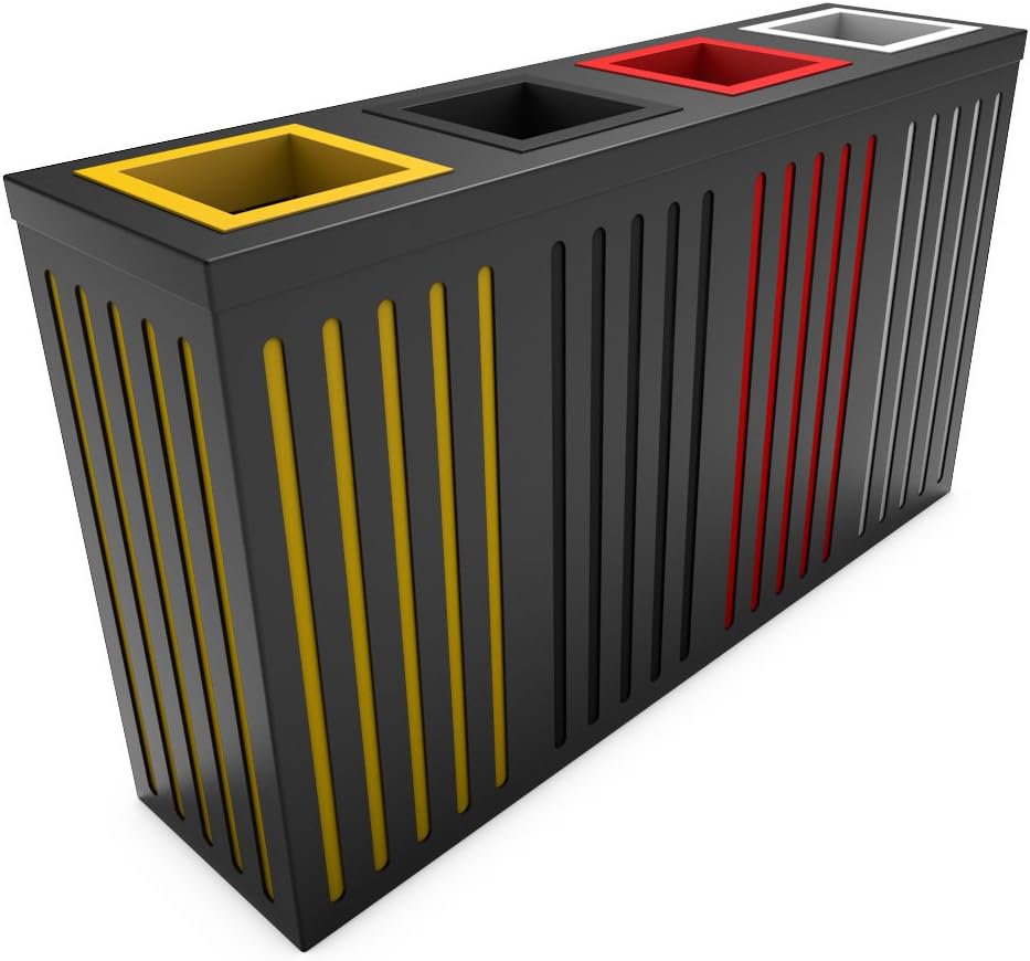 poubelledirect 90 Litres Bin Rubbish Sorting System for Company, Charcoal Body, Orion 4 x 90/4 basin waste bin yellow, Anthracite, Red, White – L
